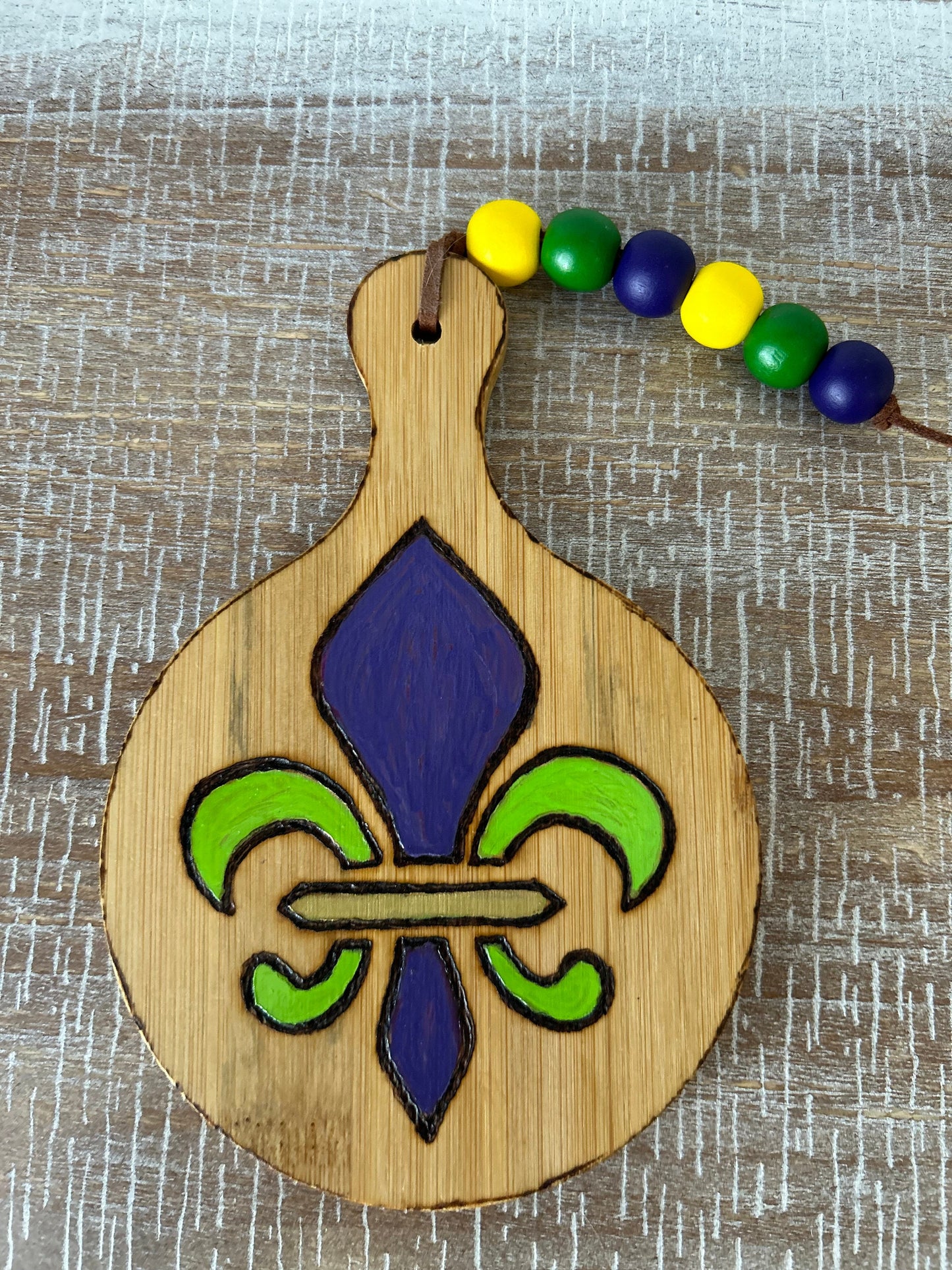 Handcrafted Mardi Gras Cutting Board: Wood Burned Louisiana Decor
