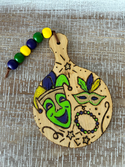 Handcrafted Mardi Gras Cutting Board: Wood Burned Louisiana Decor