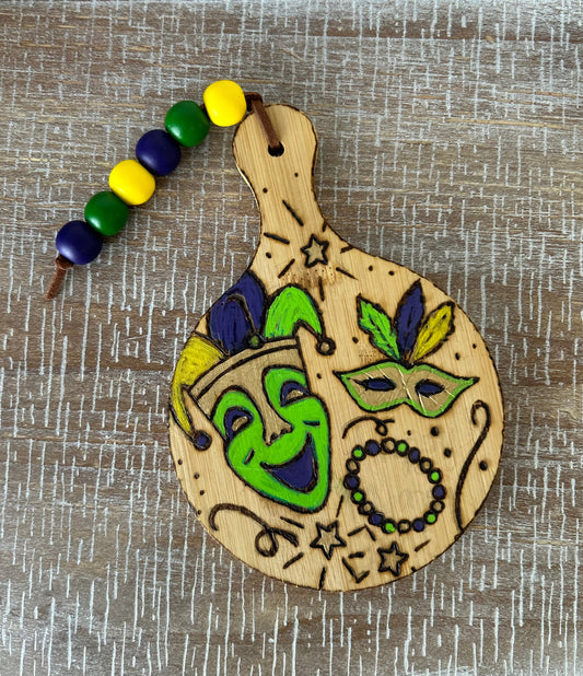 Handcrafted Mardi Gras Cutting Board: Wood Burned Louisiana Decor