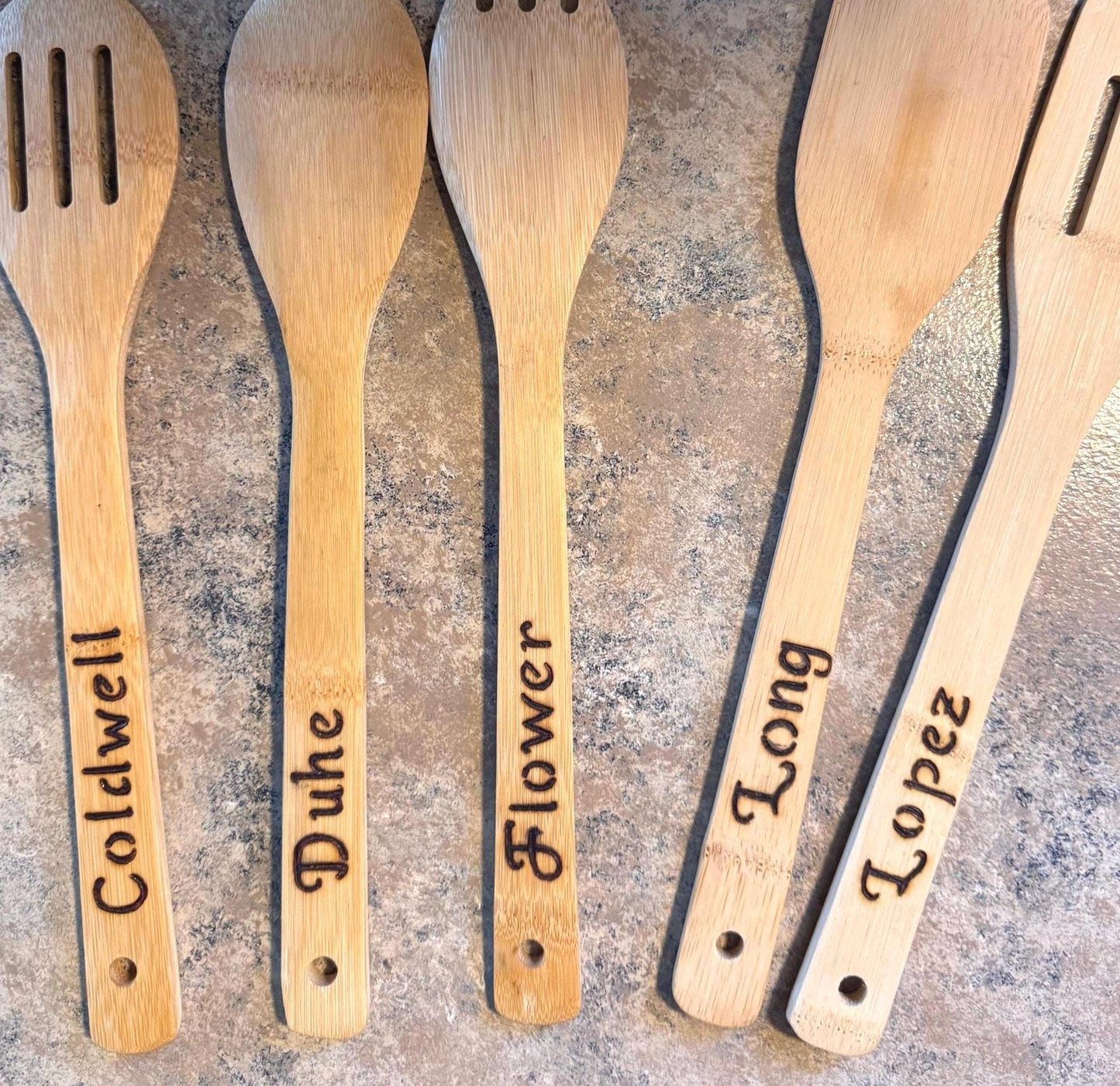 LSU-Inspired Utensil Set: Custom Engraved Bamboo Cooking Utensil 5 Pc Set With Optional Personalization