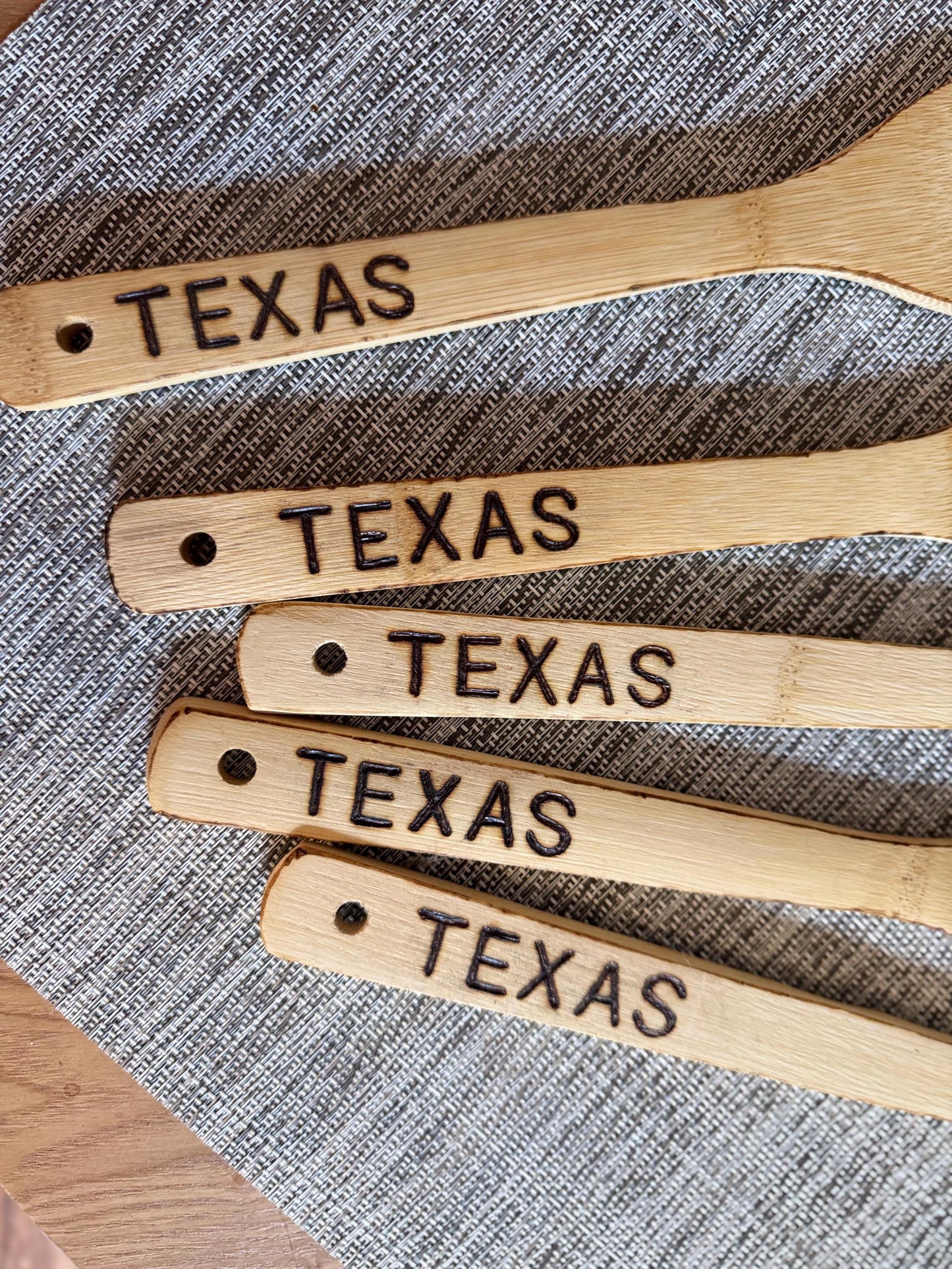 Custom Texas-Inspired Bamboo Cooking Utensil 5 Pc Set With Optional Personalization