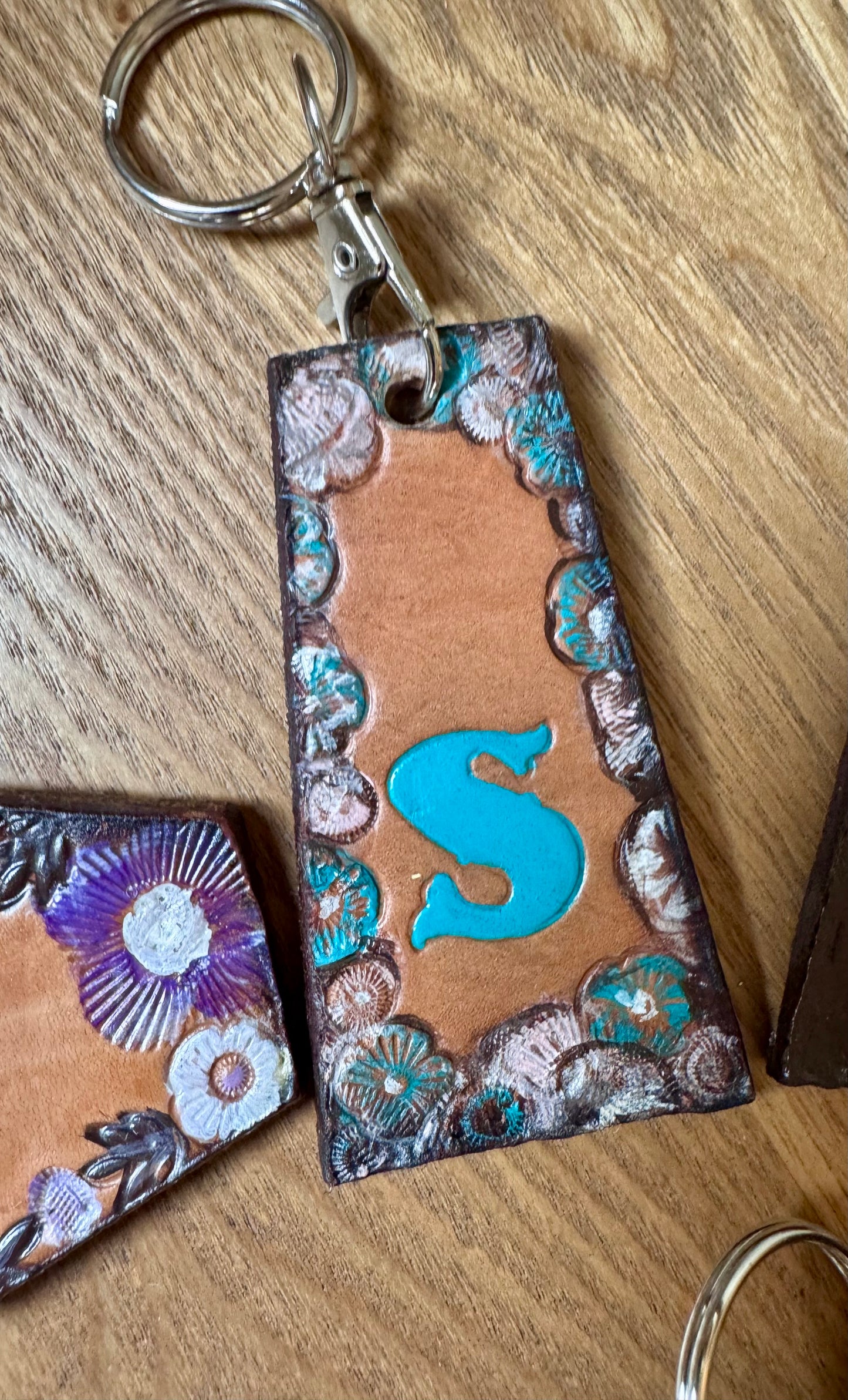 Custom Hand-Tooled Leather Keychain -  Personalize With Your Initial