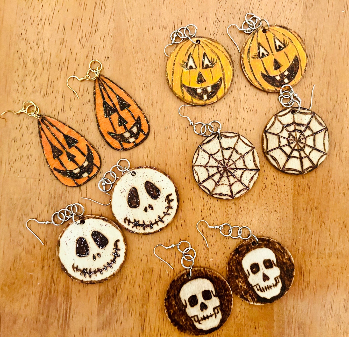 Handcrafted Wooden Halloween Earrings