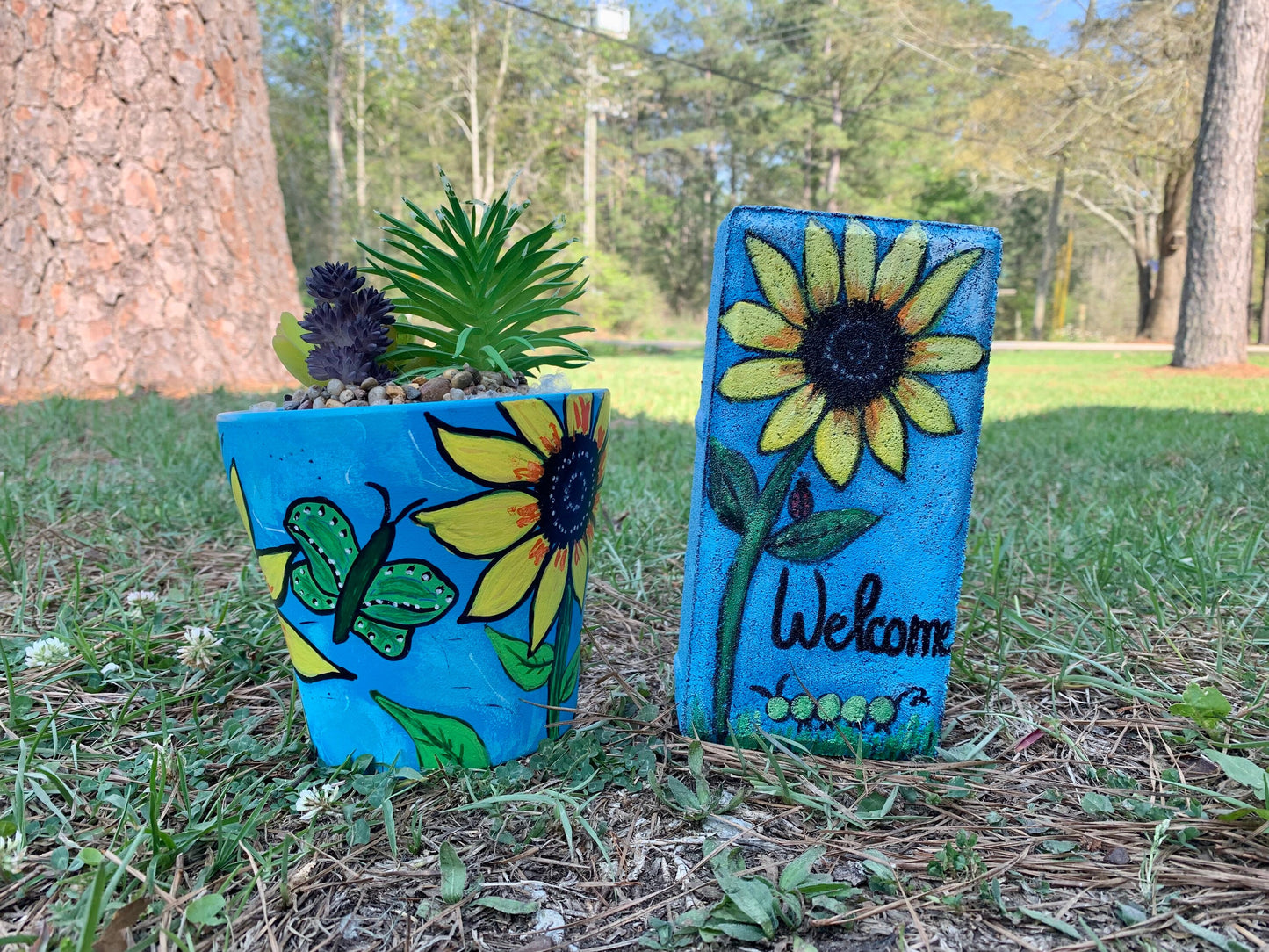 Hand-Painted Sunflower Garden Brick Paver, Unique Garden Decor