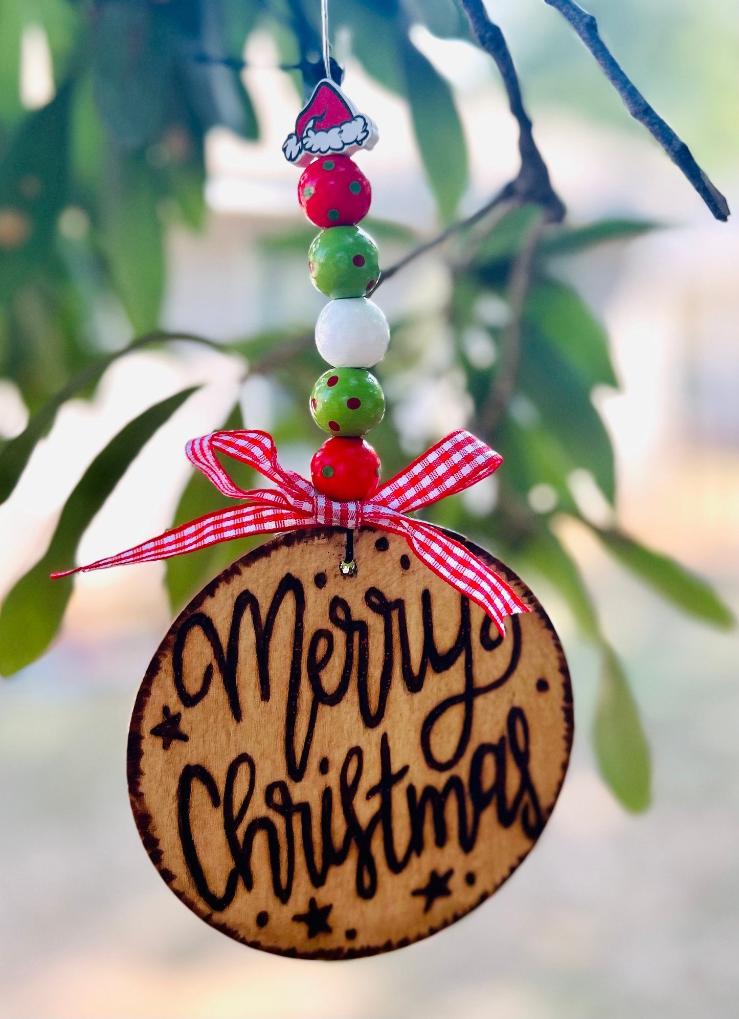 Custom Engraved Wooden Christmas Tree Ornament: Personalizable Ornaments With Wooden Beads