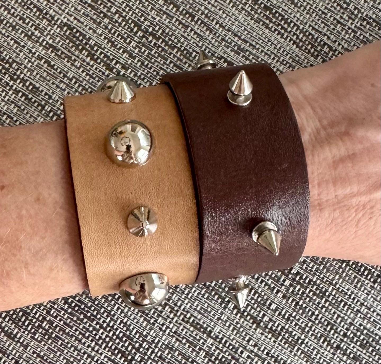 Custom Studded Leather Cuff Bracelet: Spiked Punk Style