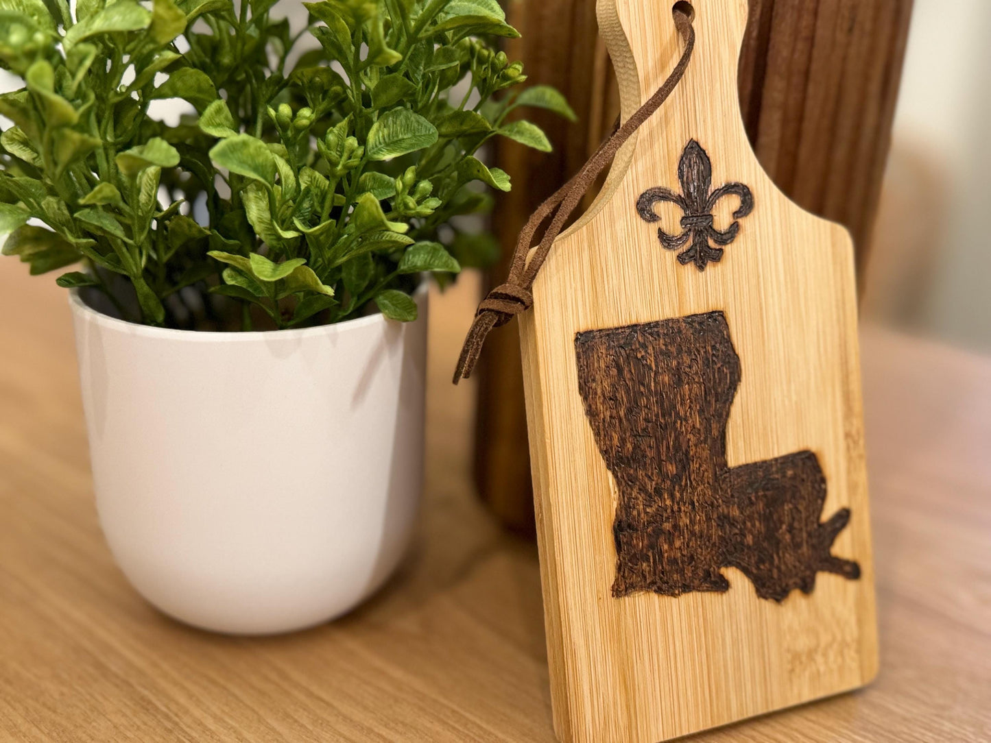 Hand-Engraved State Outline On Mini Wooden Cutting Board, Louisiana Kitchen Gifts And Decor
