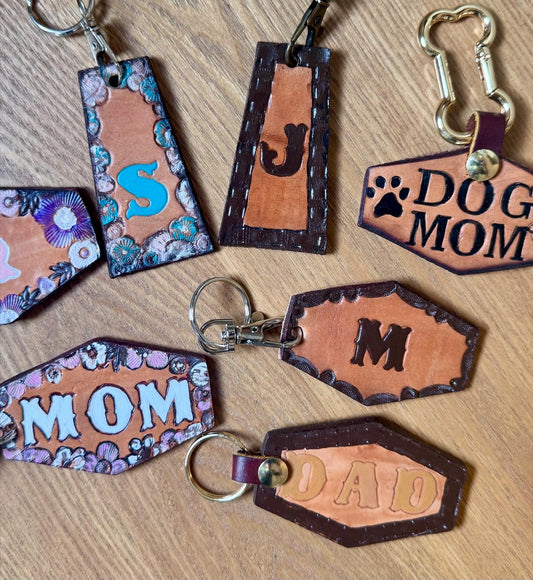 Custom Hand-Tooled Leather Keychain -  Personalize With Your Initial