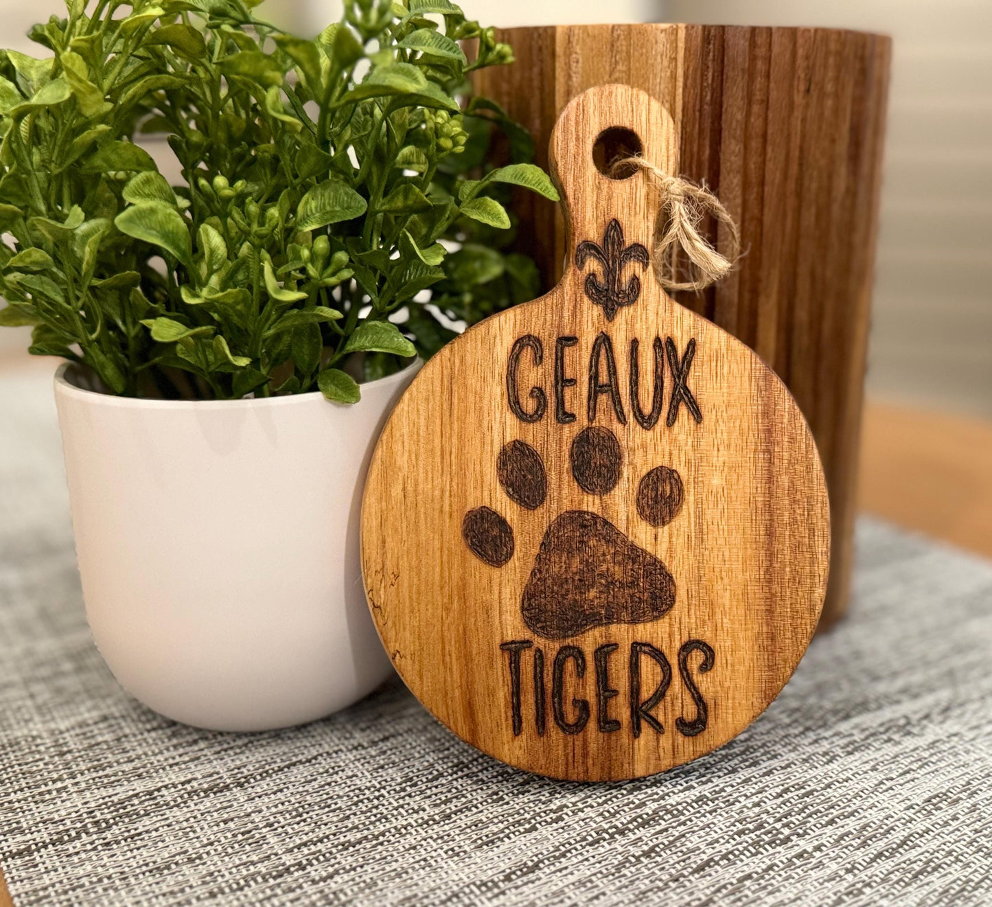 LSU-Themed Mini Cutting Board; Geaux Tigers Acacia Wood Charcuterie Board