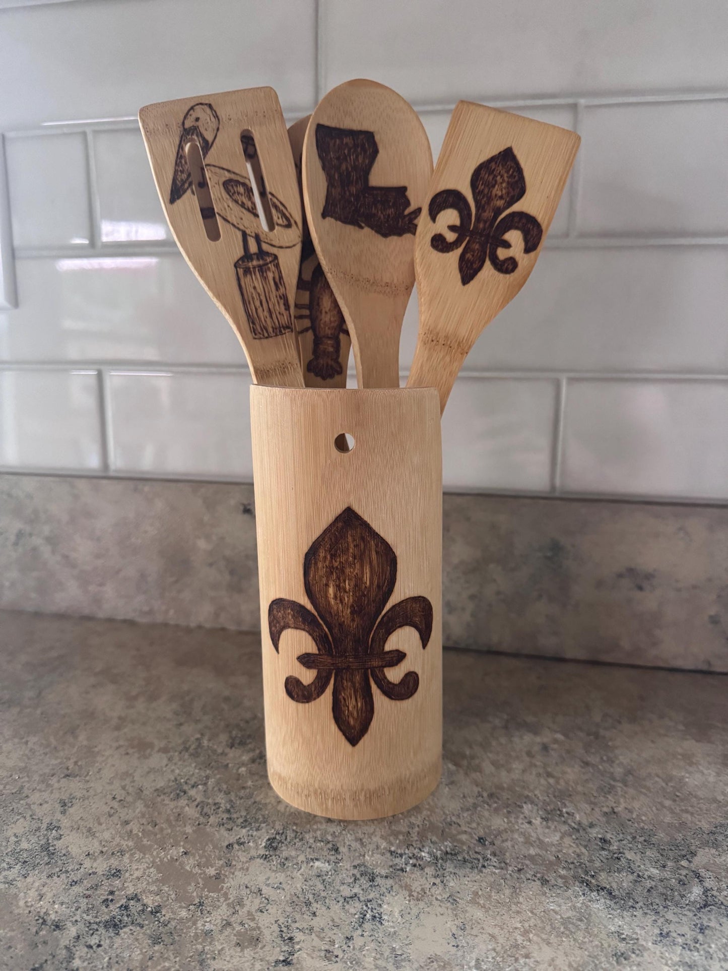 New Orleans Saints Bamboo Cooking Utensil Set: Hand-Engraved Football Fan Gift