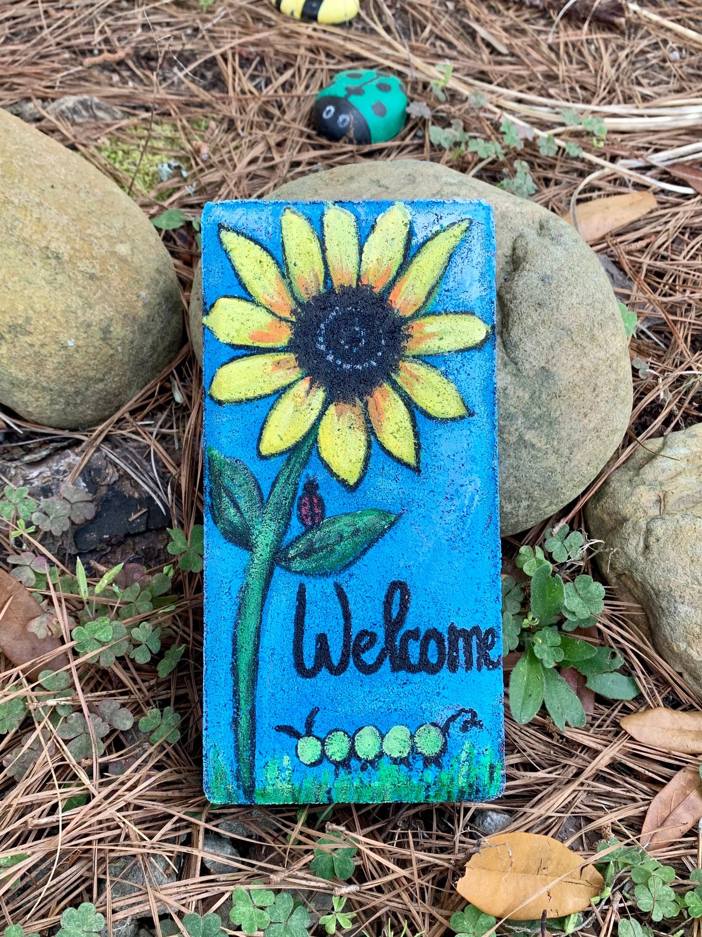 Hand-Painted Sunflower Garden Brick Paver, Unique Garden Decor