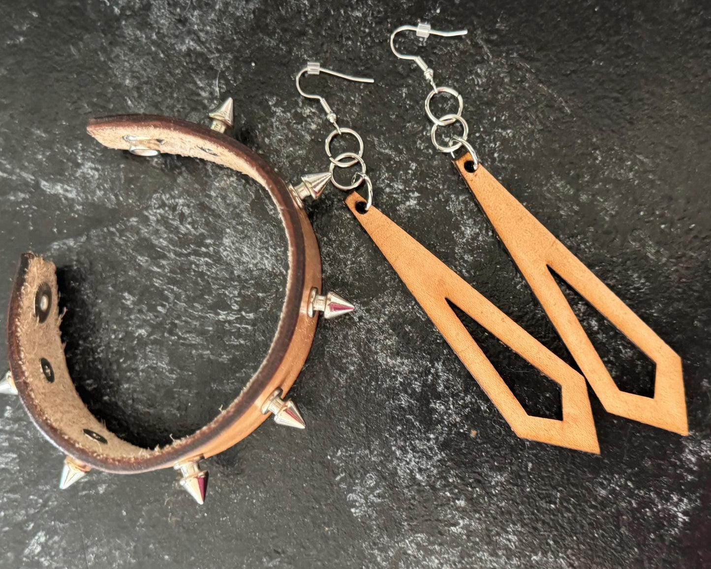 Custom Studded Tan Leather Cuff: Spiked Punk Bracelet