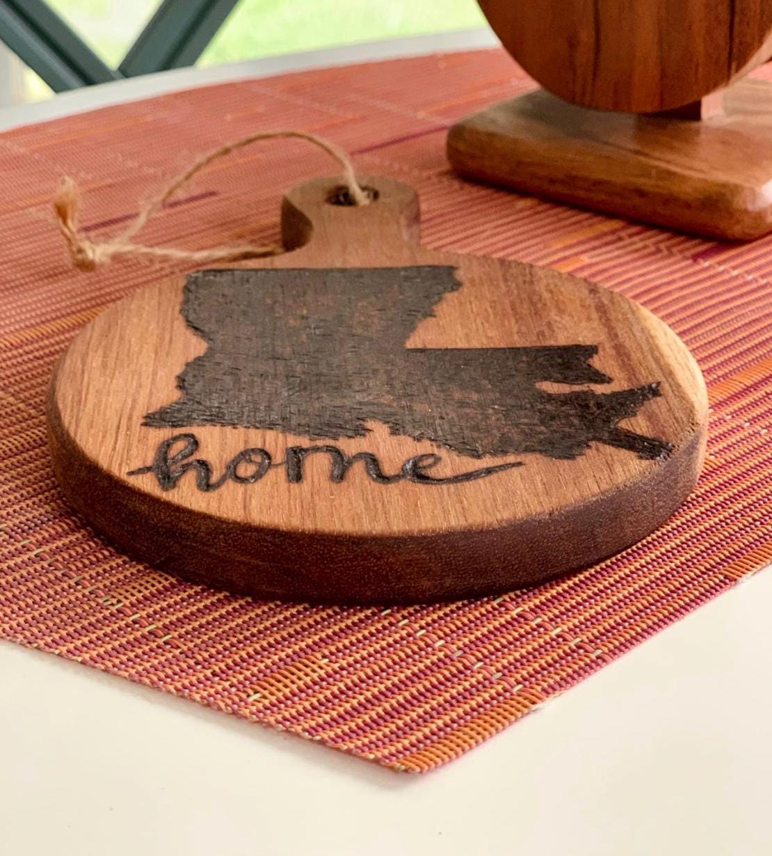 Hand-Engraved State Outline On Mini Wooden Cutting Board, Louisiana Kitchen Gifts And Decor