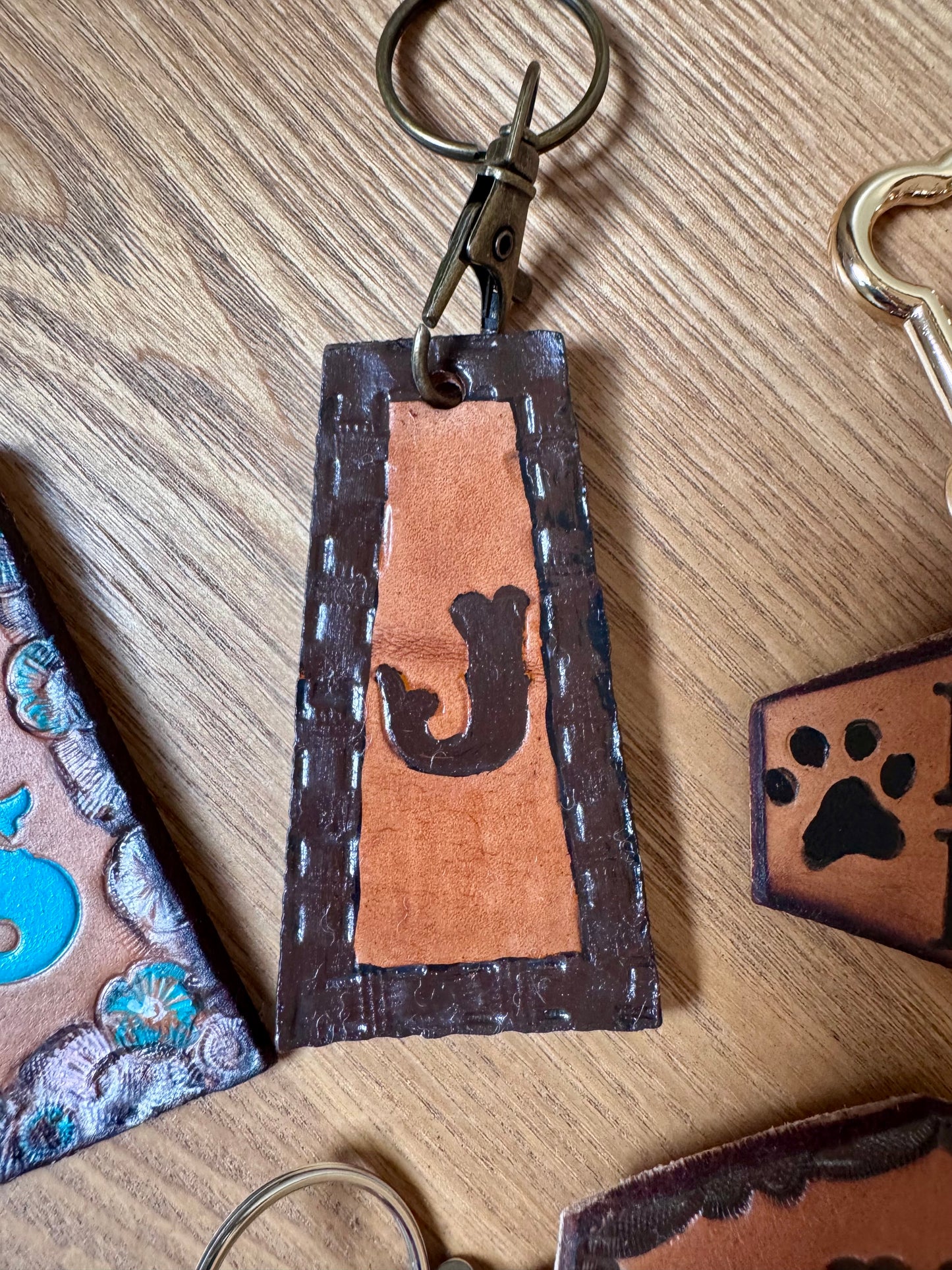 Custom Hand-Tooled Leather Keychain -  Personalize With Your Initial