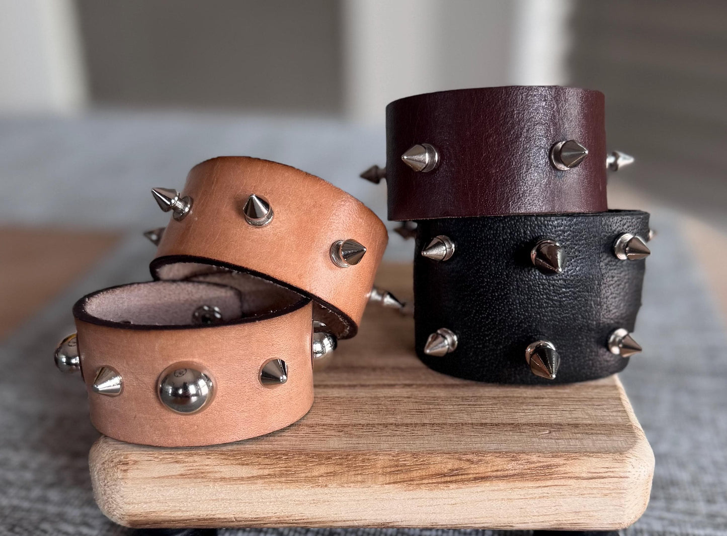 Custom Studded Leather Cuff Bracelet: Spiked Punk Style