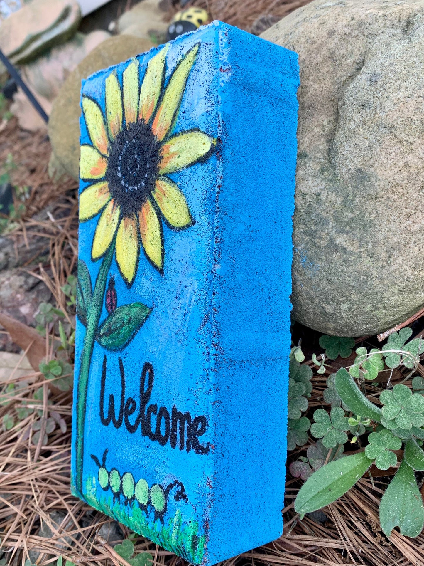 Hand-Painted Sunflower Garden Brick Paver, Unique Garden Decor