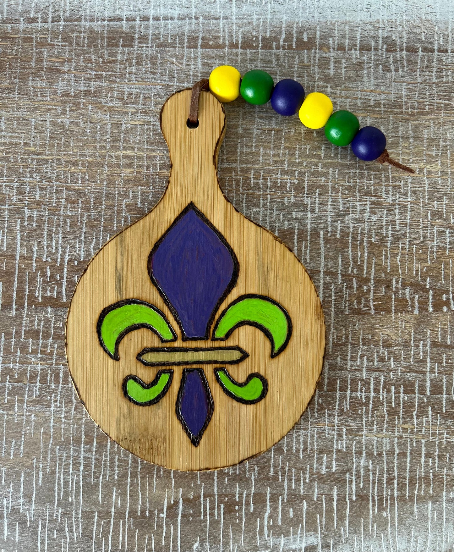 Handcrafted Mardi Gras Cutting Board: Wood Burned Louisiana Decor