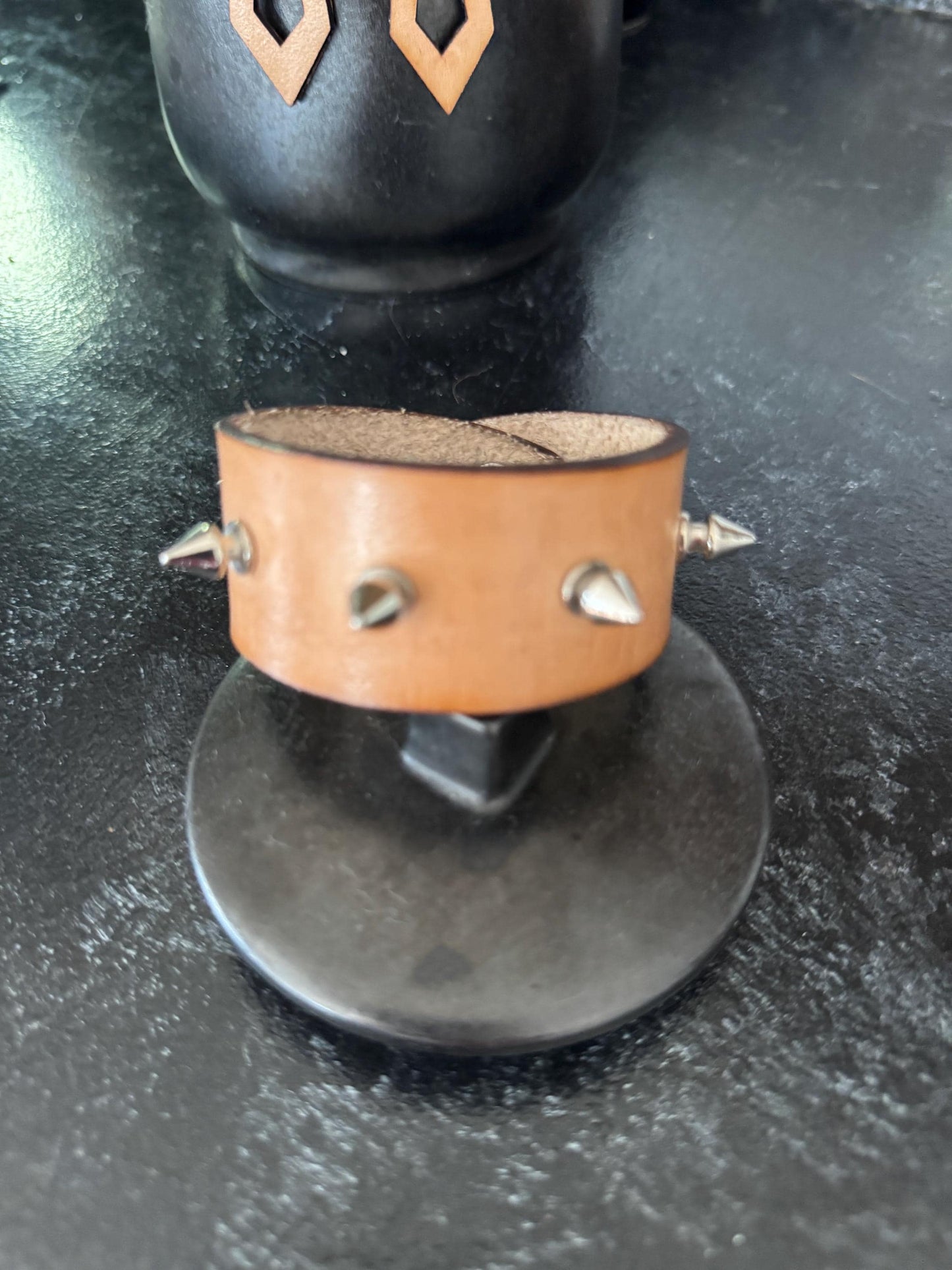 Custom Studded Tan Leather Cuff: Spiked Punk Bracelet