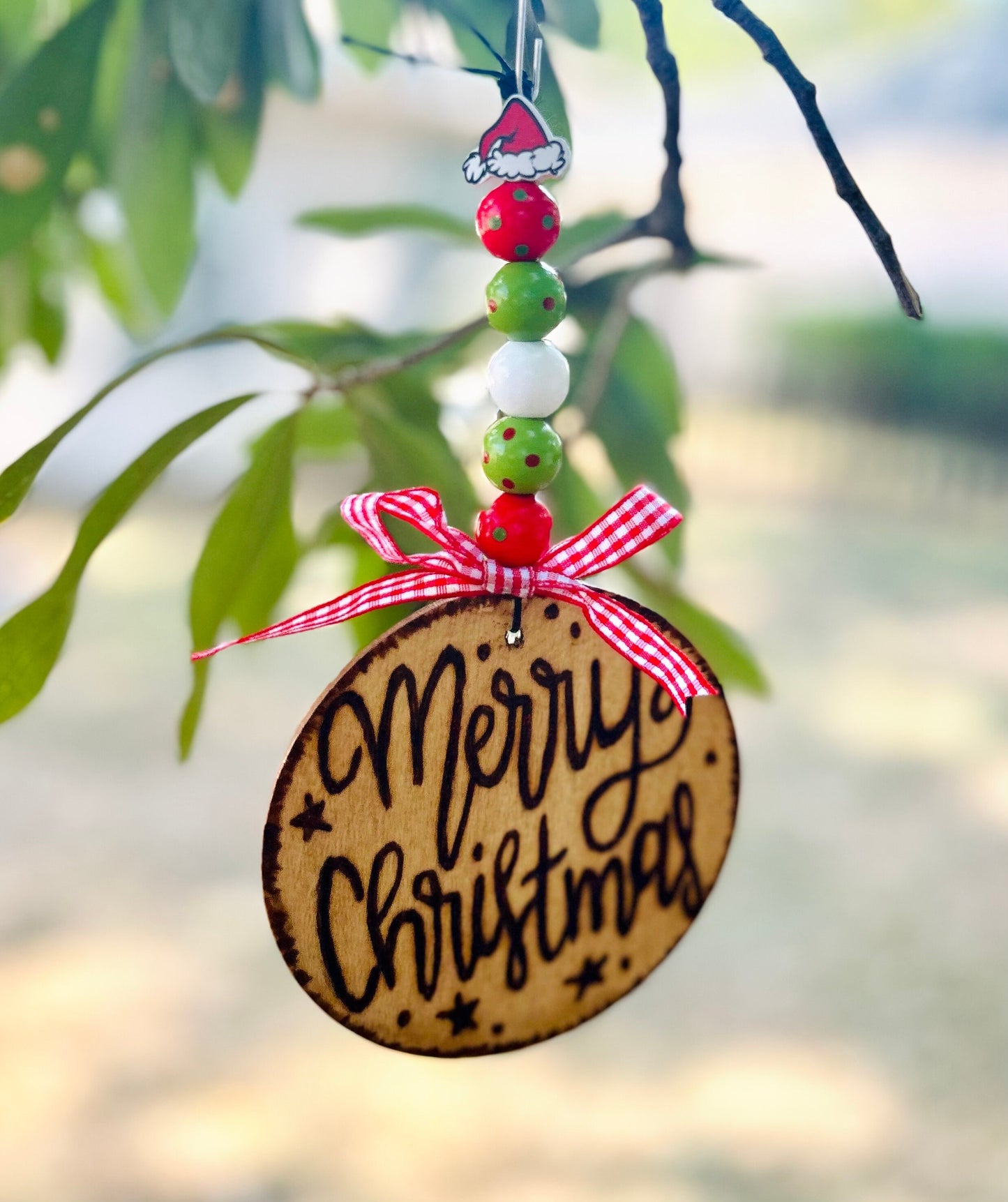 Custom Engraved Wooden Christmas Tree Ornament: Personalizable Ornaments With Wooden Beads