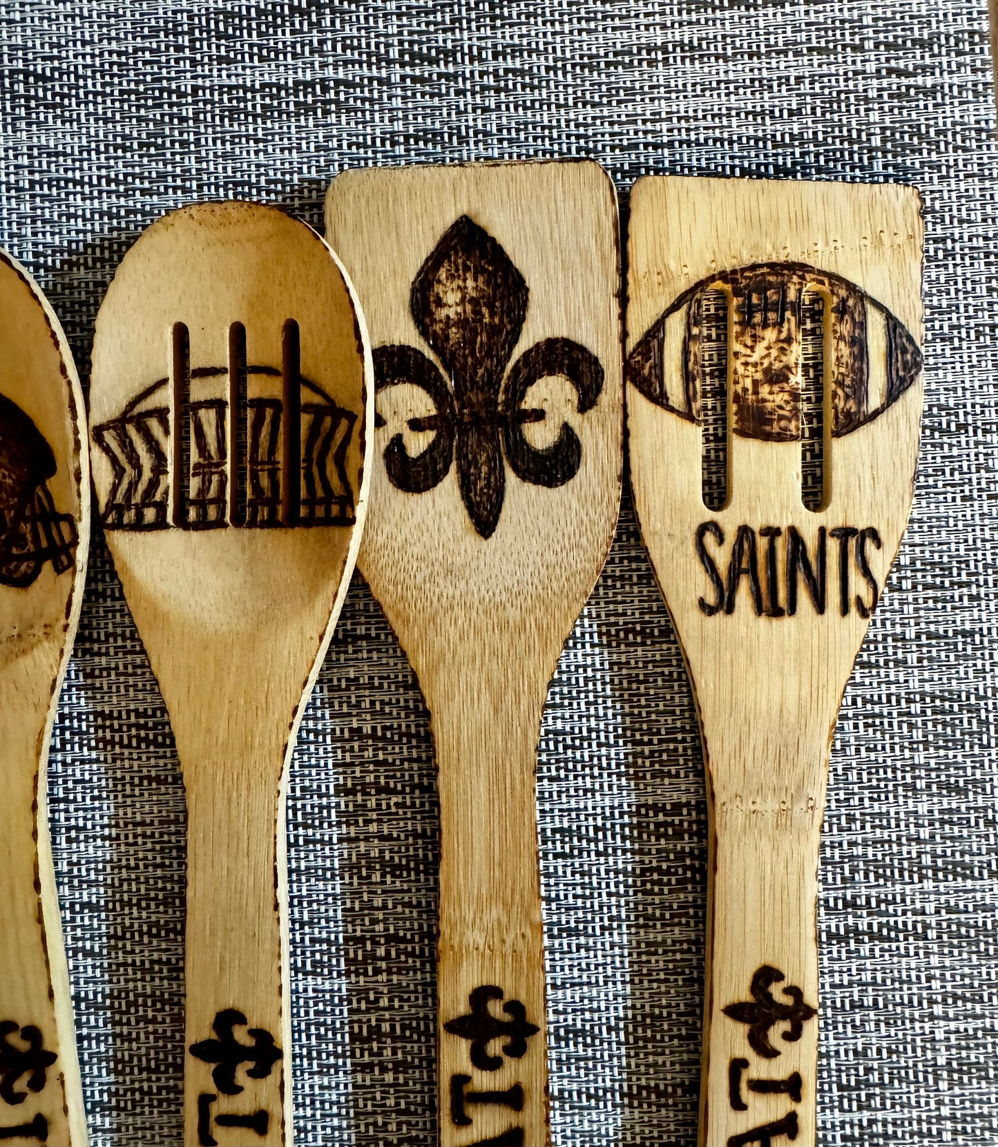 New Orleans Saints Bamboo Cooking Utensil Set: Hand-Engraved Football Fan Gift