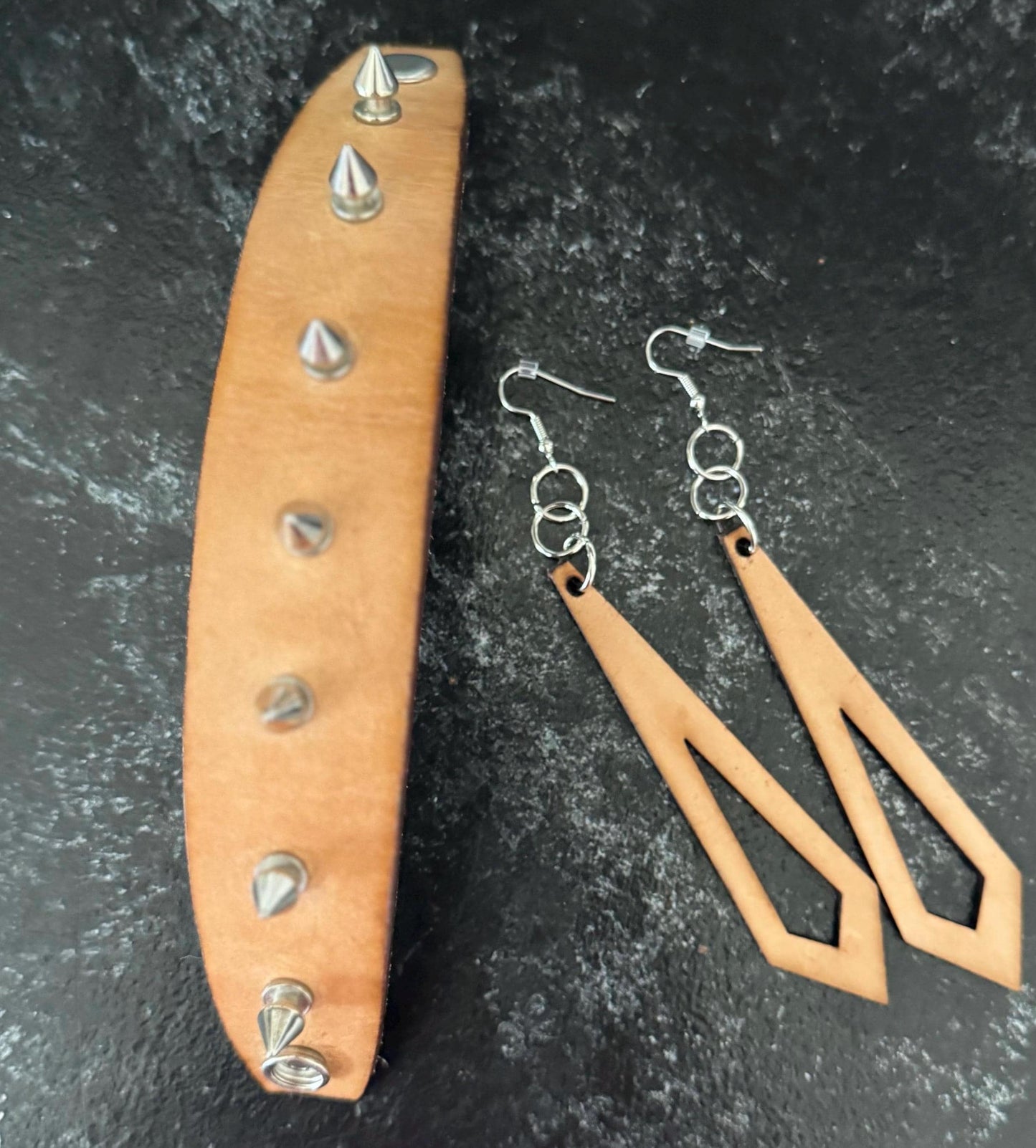 Custom Studded Tan Leather Cuff: Spiked Punk Bracelet