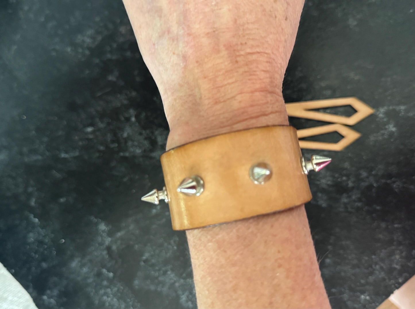 Custom Studded Tan Leather Cuff: Spiked Punk Bracelet
