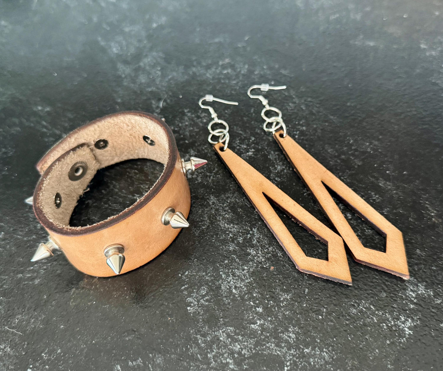 Custom Studded Tan Leather Cuff: Spiked Punk Bracelet