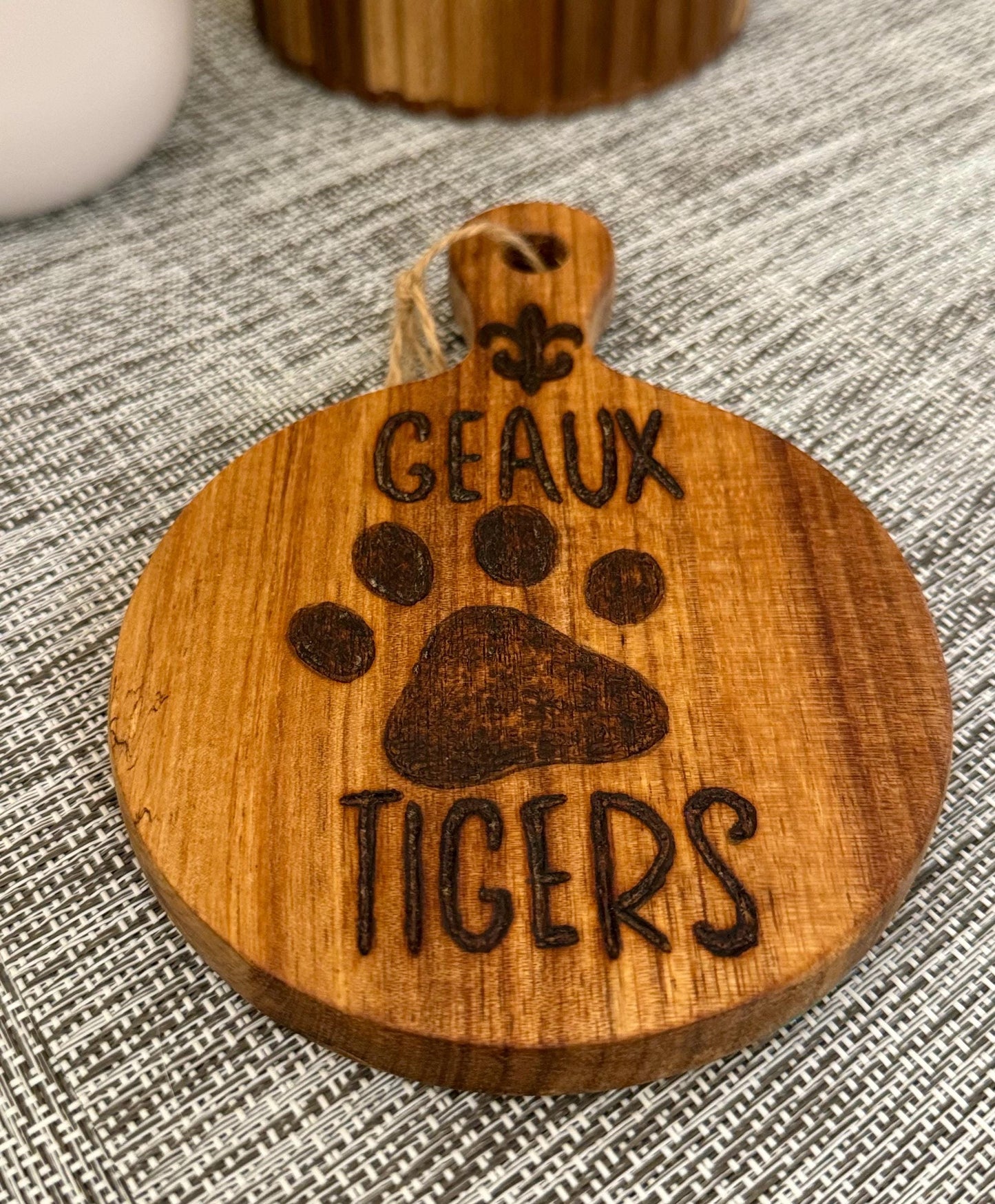 LSU-Themed Mini Cutting Board; Geaux Tigers Acacia Wood Charcuterie Board