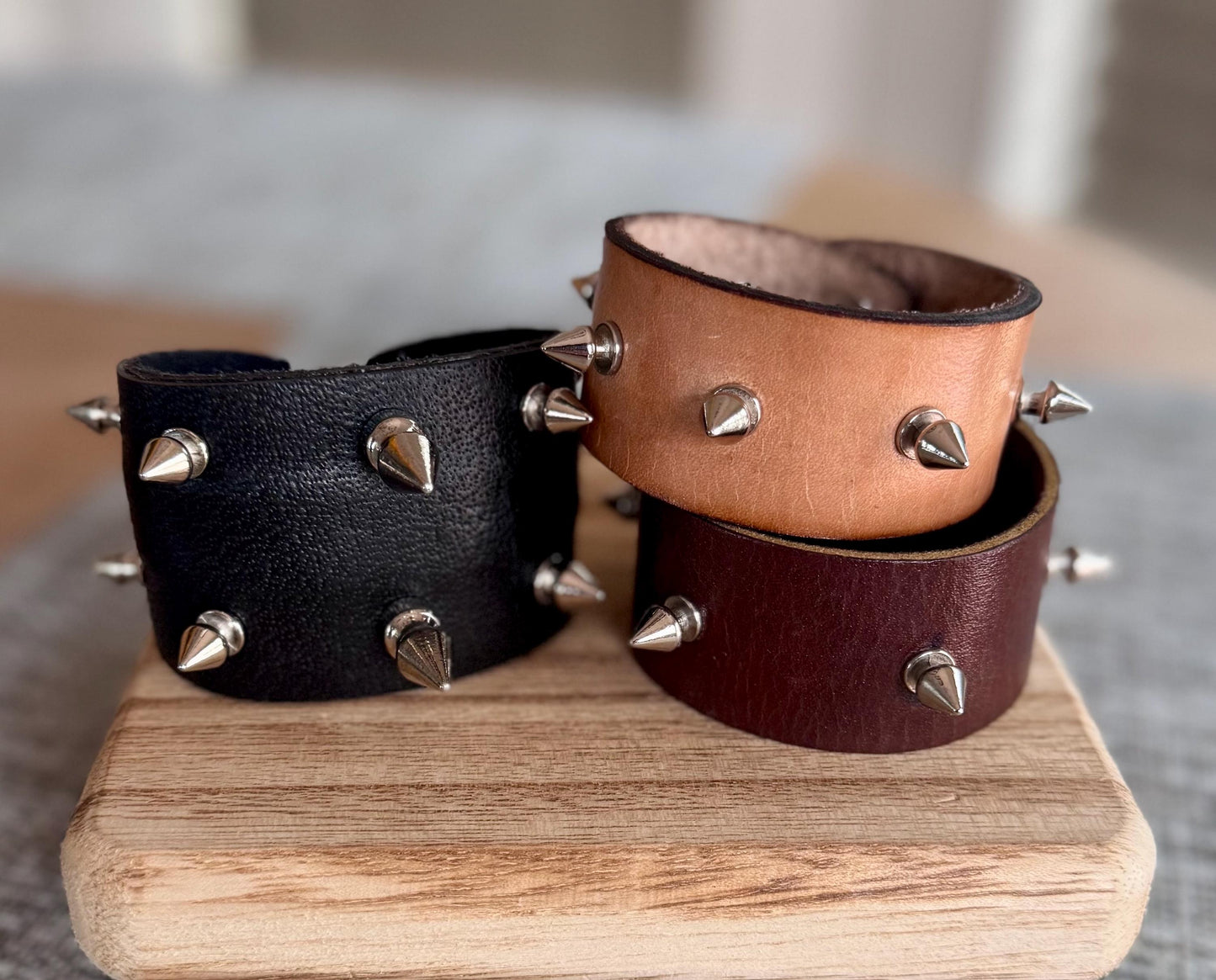 Custom Studded Leather Cuff Bracelet: Spiked Punk Style