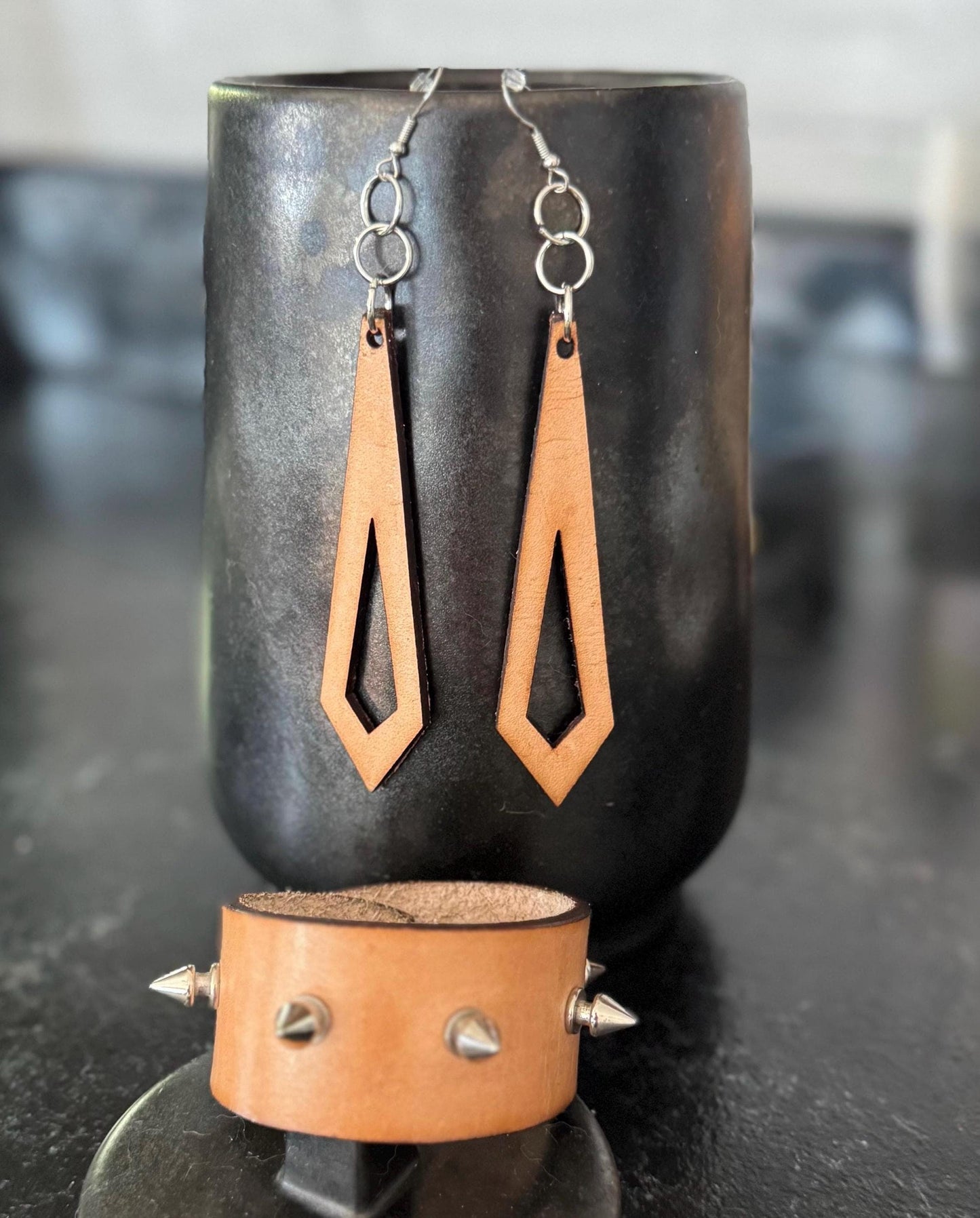 Custom Studded Tan Leather Cuff: Spiked Punk Bracelet