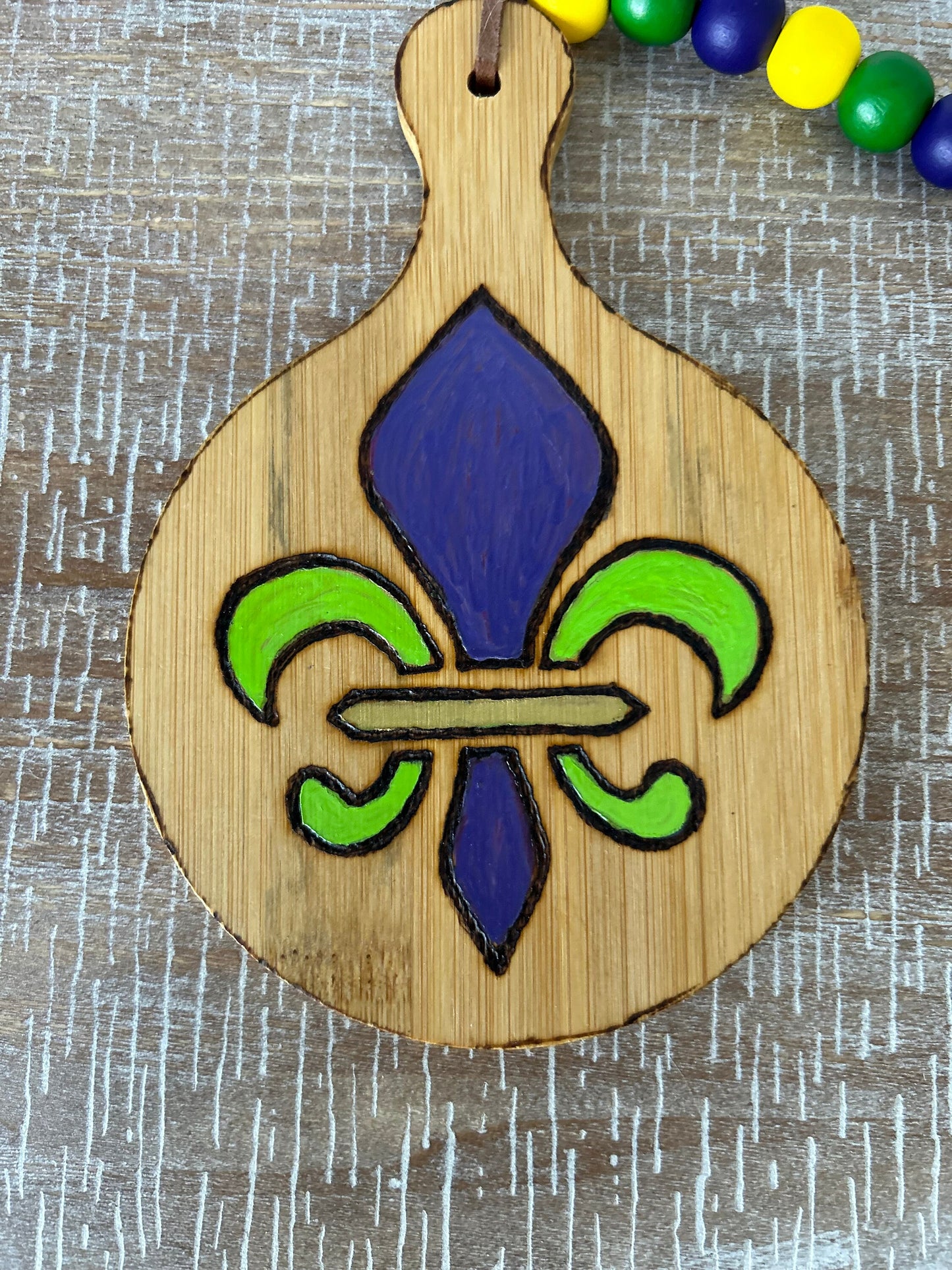 Handcrafted Mardi Gras Cutting Board: Wood Burned Louisiana Decor