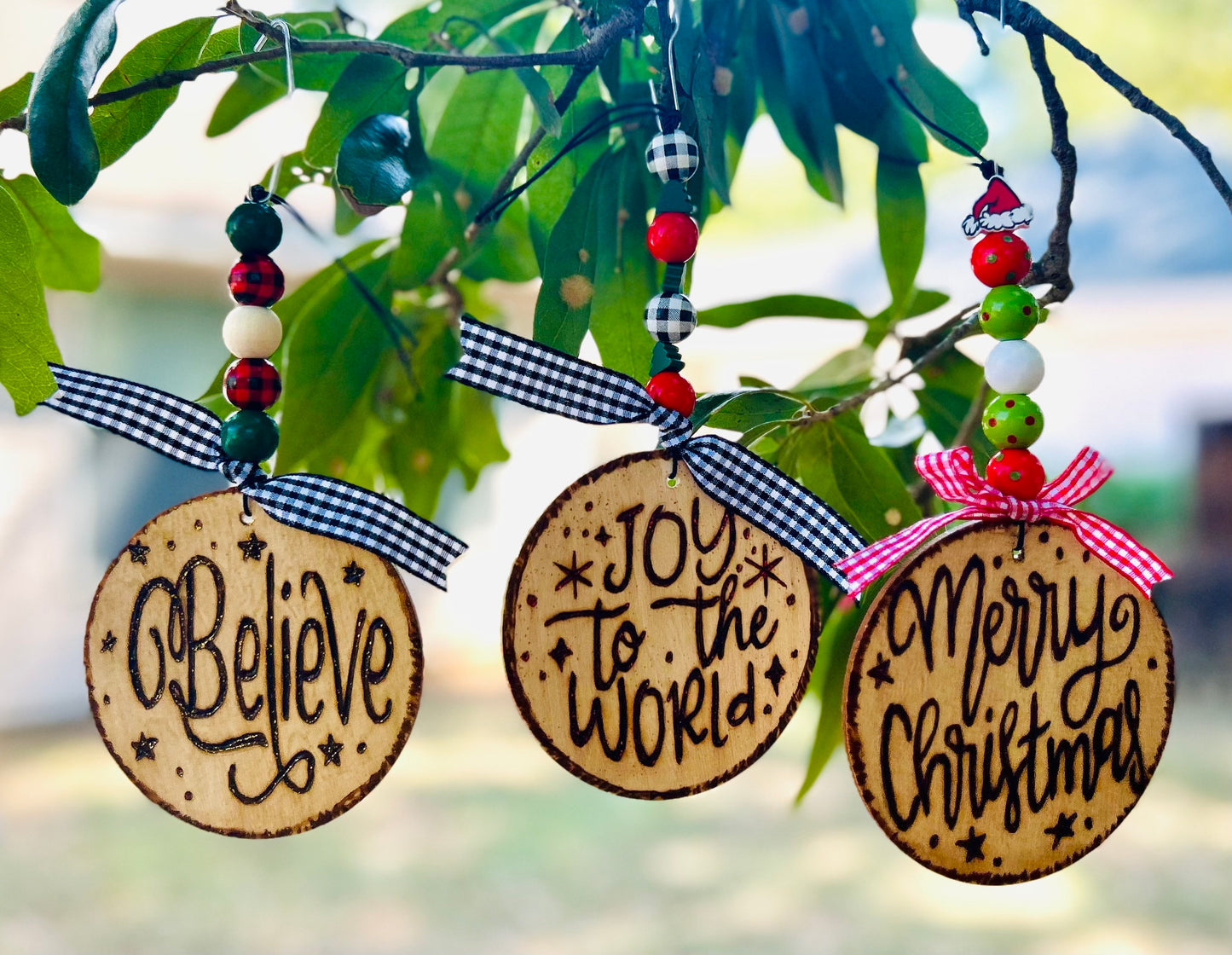 Custom Engraved Wooden Christmas Tree Ornament: Personalizable Ornaments With Wooden Beads