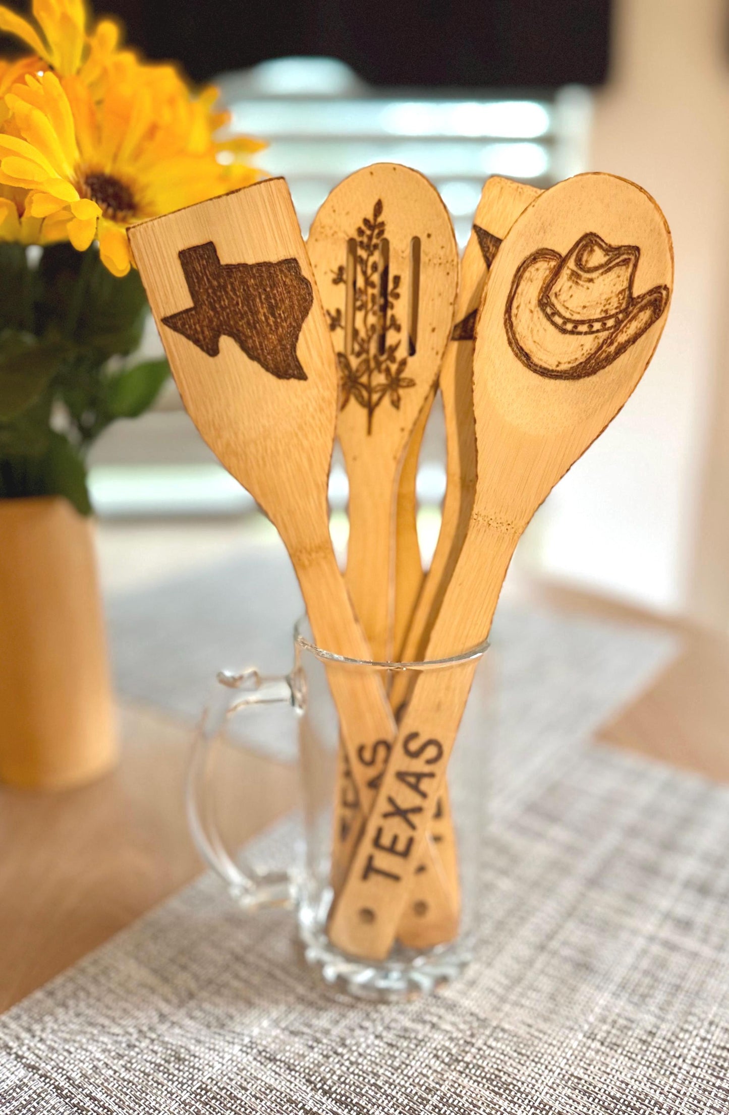 Custom Texas-Inspired Bamboo Cooking Utensil 5 Pc Set With Optional Personalization