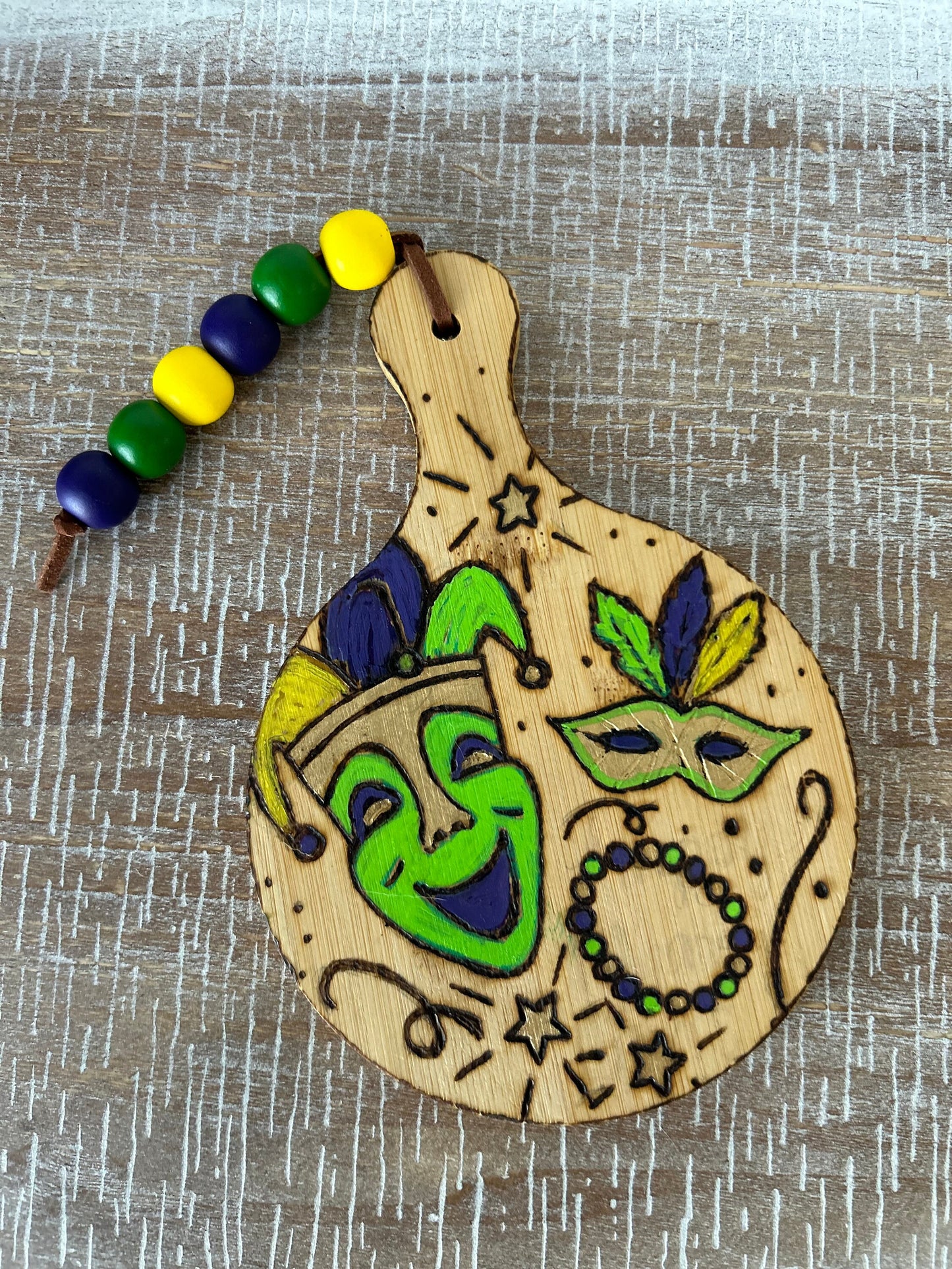 Handcrafted Mardi Gras Cutting Board: Wood Burned Louisiana Decor