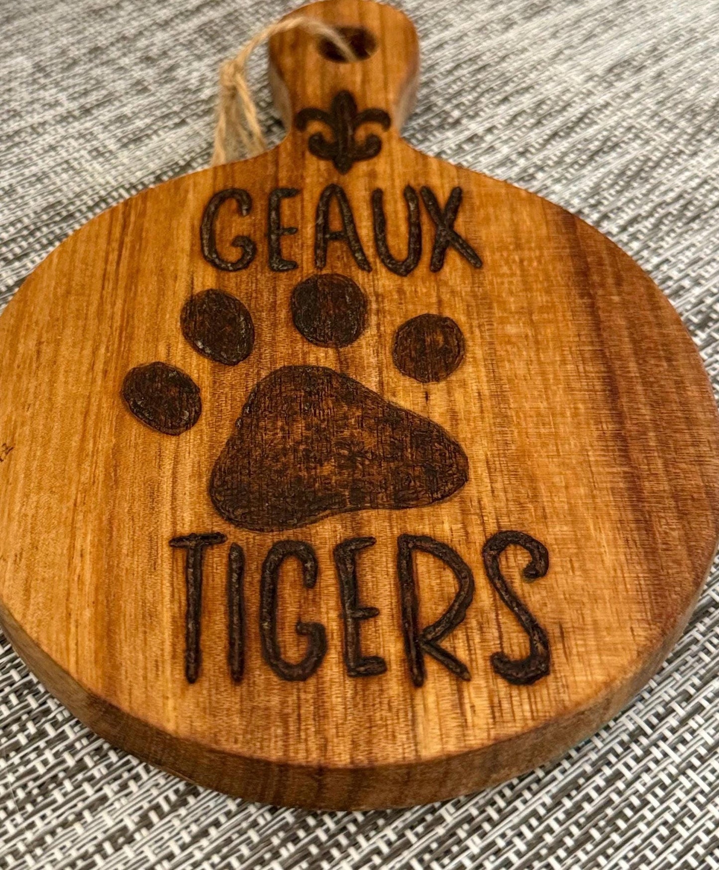 LSU-Themed Mini Cutting Board; Geaux Tigers Acacia Wood Charcuterie Board