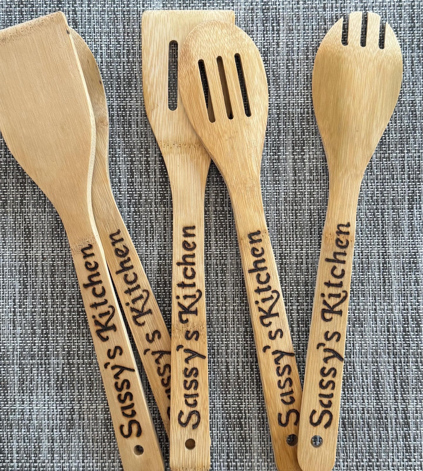 Custom Texas-Inspired Bamboo Cooking Utensil 5 Pc Set With Optional Personalization