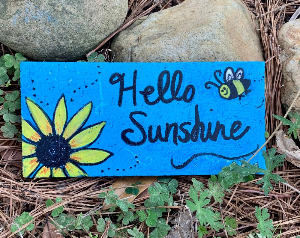 Hand-Painted Sunflower Garden Brick Paver, Unique Garden Decor